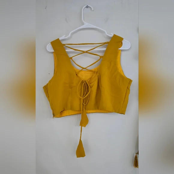 Yellow Sequined Embroidered Work Faux Georgette Fabric Flared Lehenga Choli - Picture 12 of 14